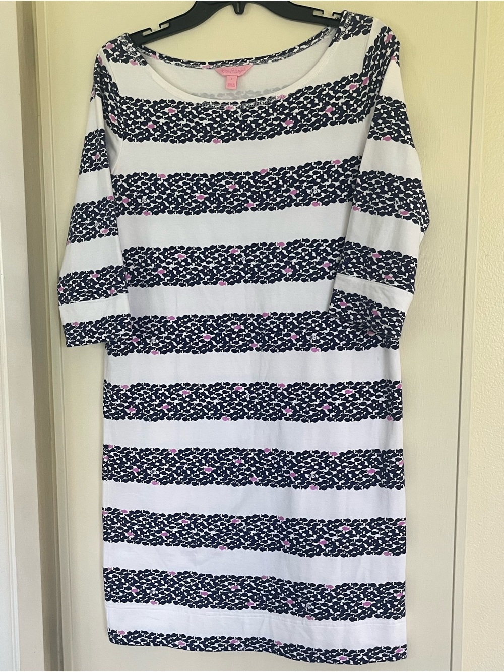Lilly Pulitzer White and Navy Striped Midi Dress with Pink Detail